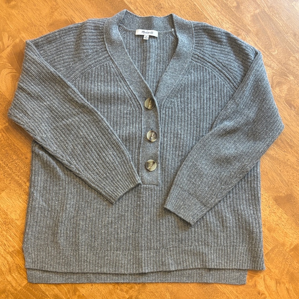 Madewell Gray Ribbed Cardigan Sweater